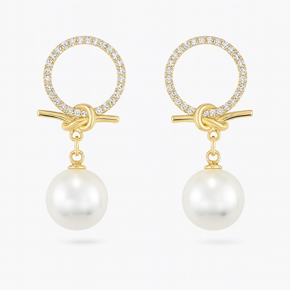 ⚜️ Elegant Gold and Pearl Drop Earrings With Zirconia